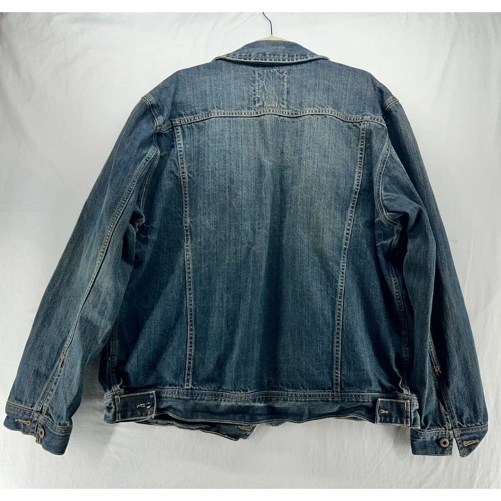 Old Navy Mens XXL Denim Trucker Jacket Dark Wash Cotton Button Up Blue